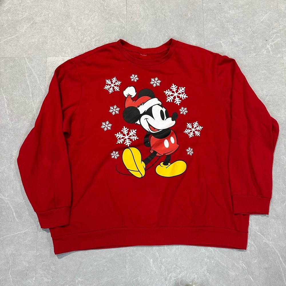 Disney Mickey Mouse Christmas Snowflake Red Graphic Sweatshirt Mens XL 2XL